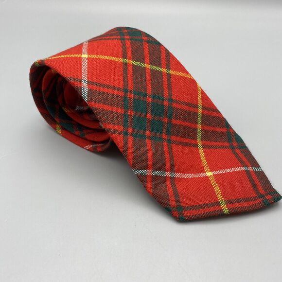 Made in‎ Scotland Tie BRUCE Tartan Clan Red Green Plaid 100% New Wool 57x3.5" - Picture 1 of 6